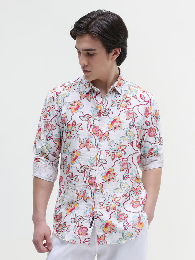Men Off White All over Print Shirt