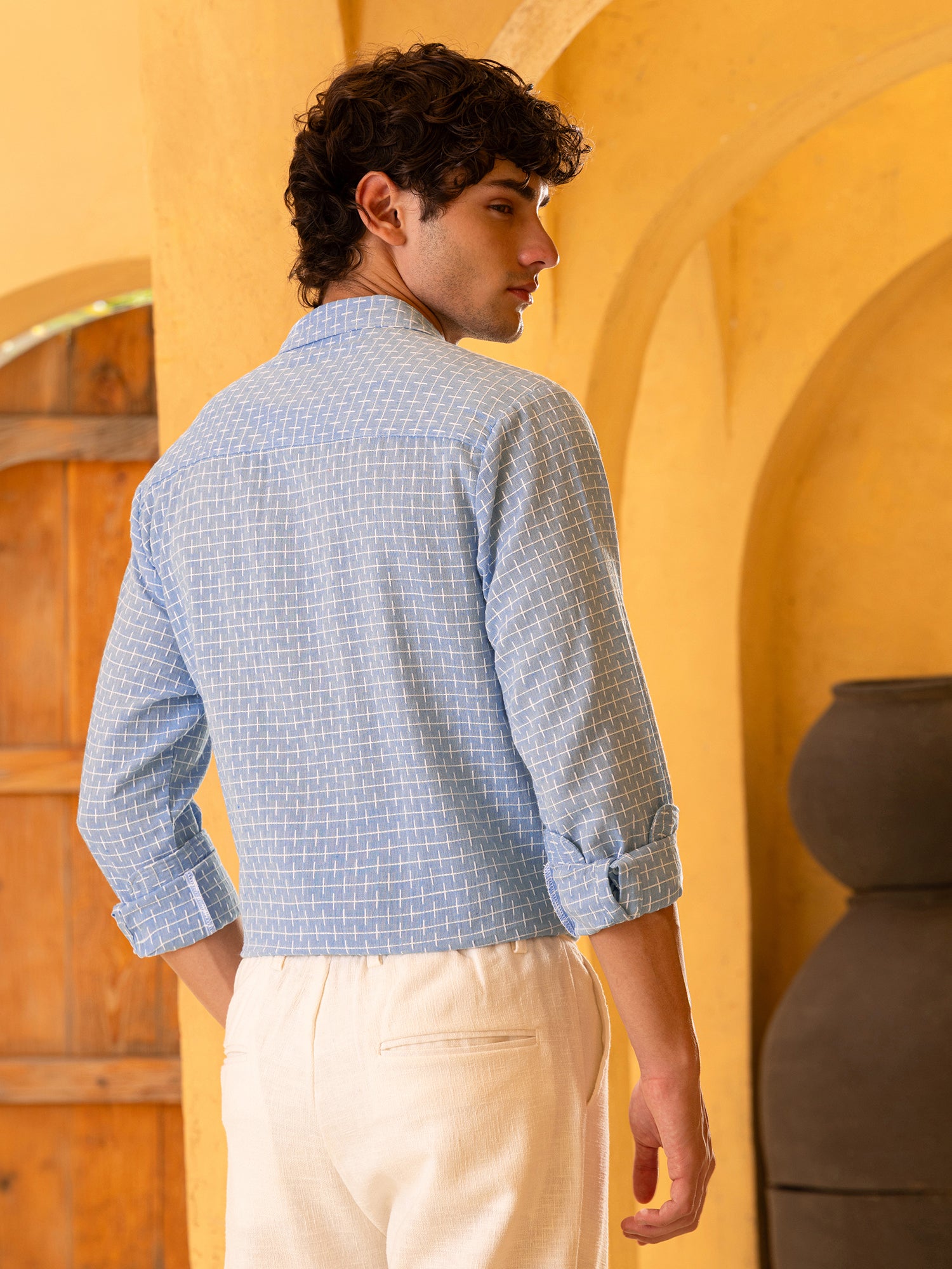 Men Blue Jacqurad Shirt