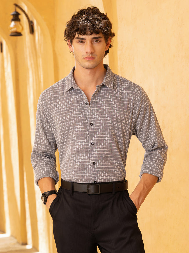 Men Grey Double Cloth Shirt