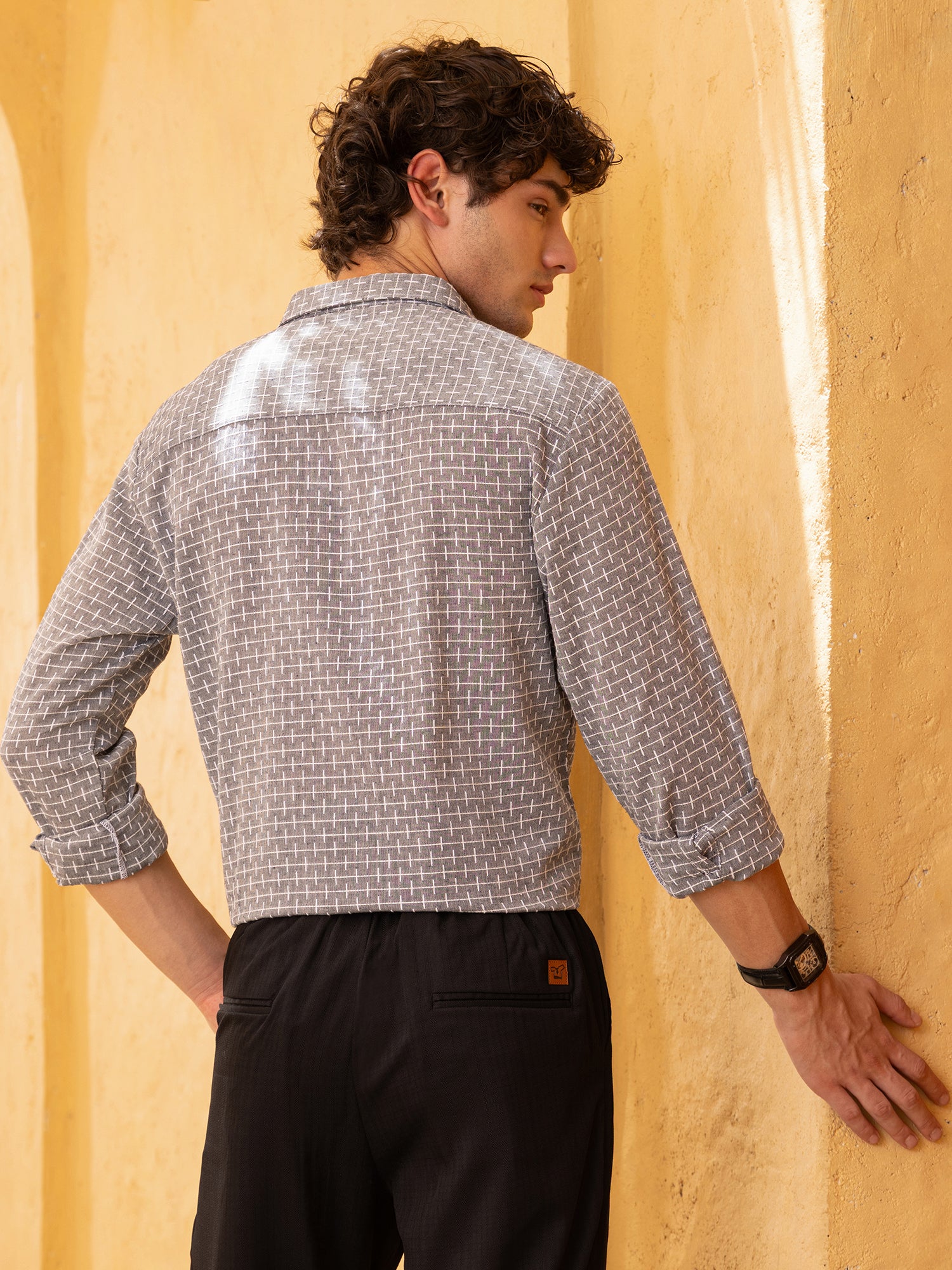 Men Grey Double Cloth Shirt