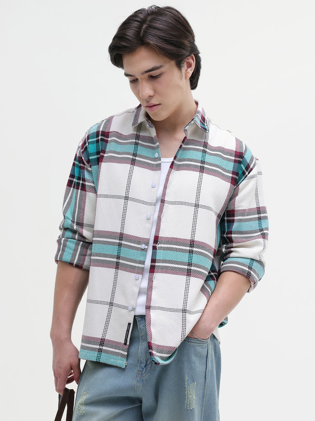 Men Off White Yarn Dyed Shirt