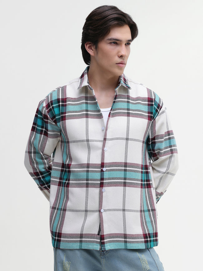 Men Off White Yarn Dyed Shirt