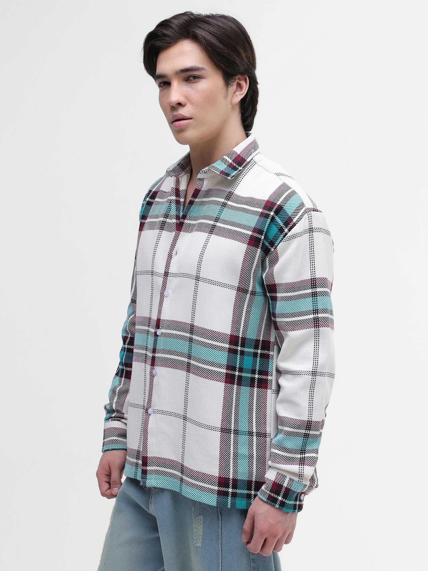 Men Off White Yarn Dyed Shirt