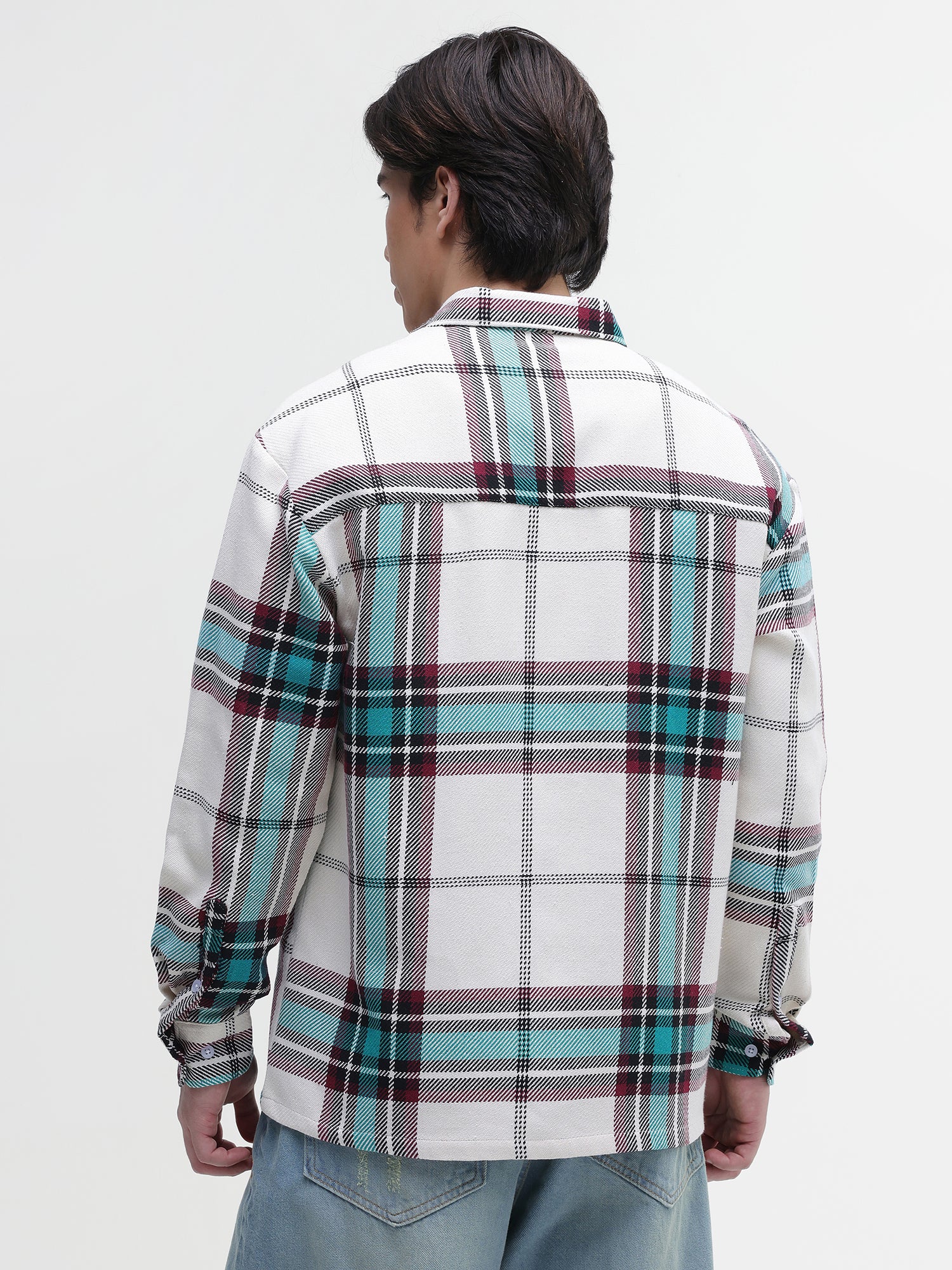 Men Off White Yarn Dyed Shirt