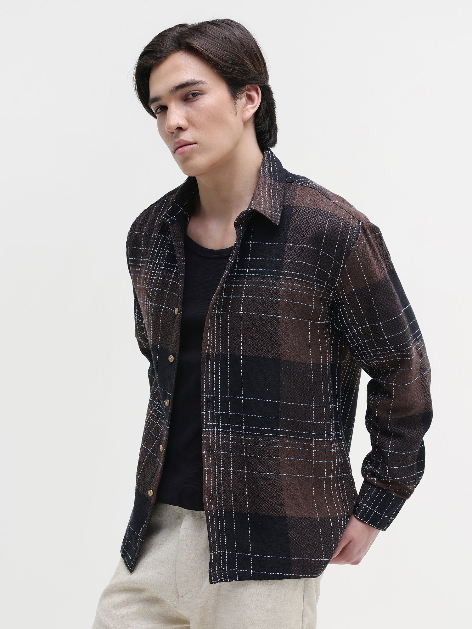 Men Brown Oversized Shirt