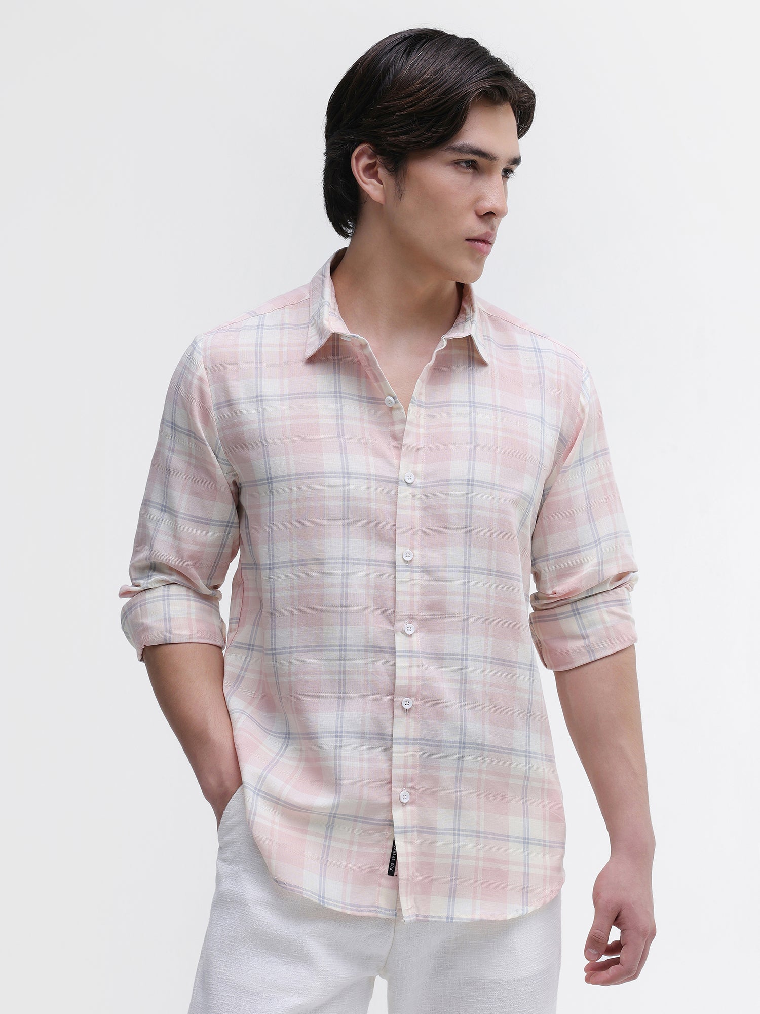 Men Peach Yarn Dyed Checked Shirt
