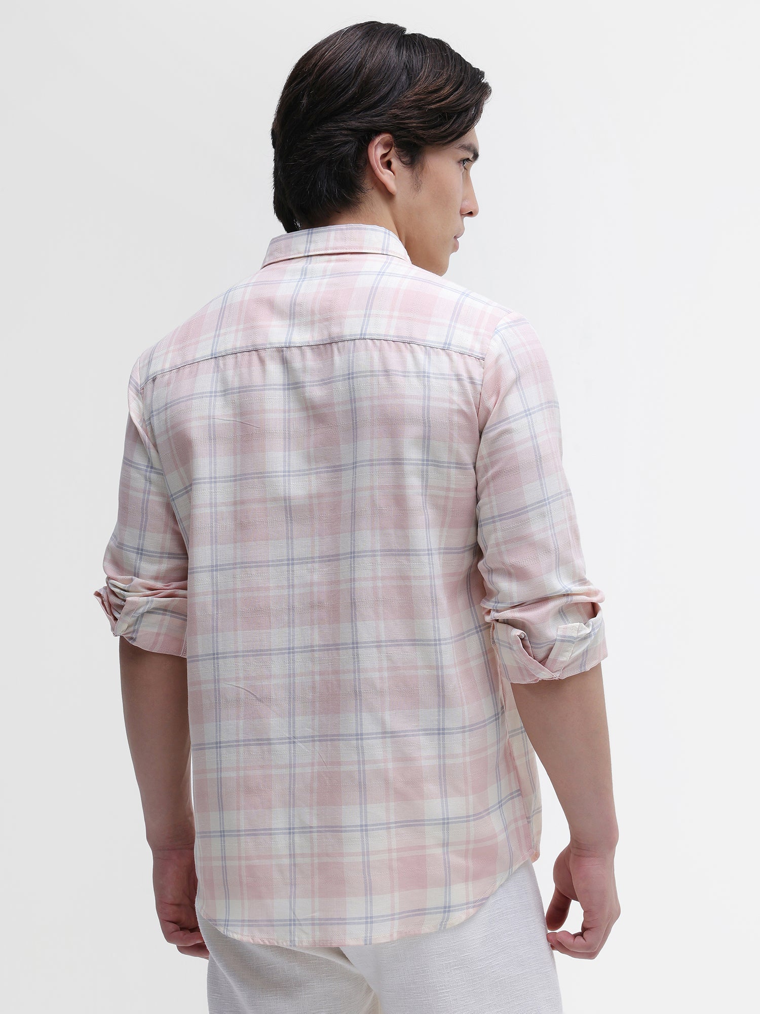 Men Peach Yarn Dyed Checked Shirt