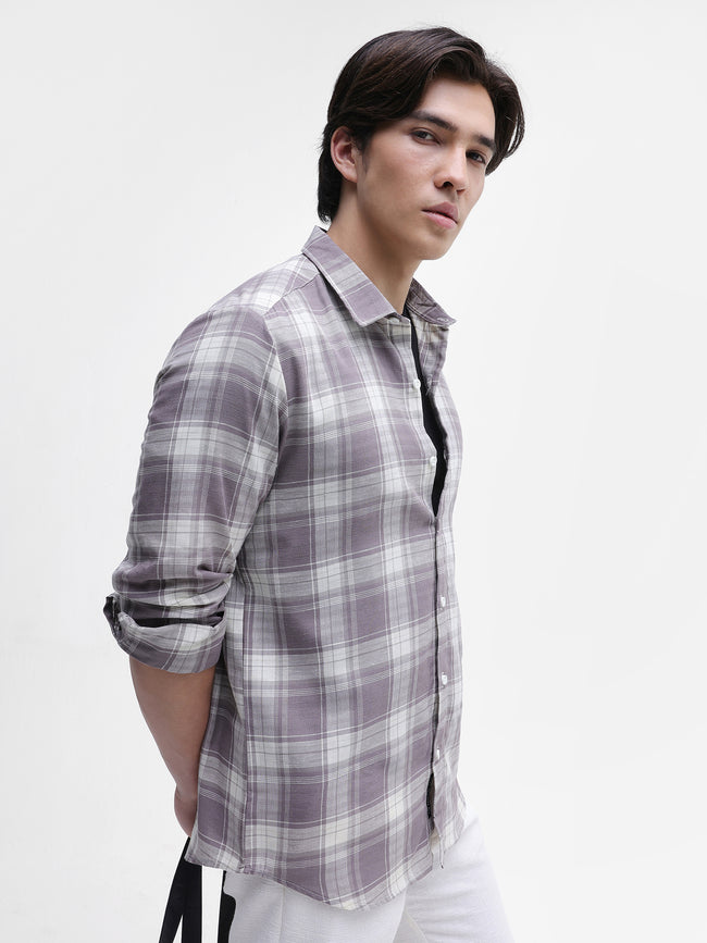 Men Grey Checked Shirt