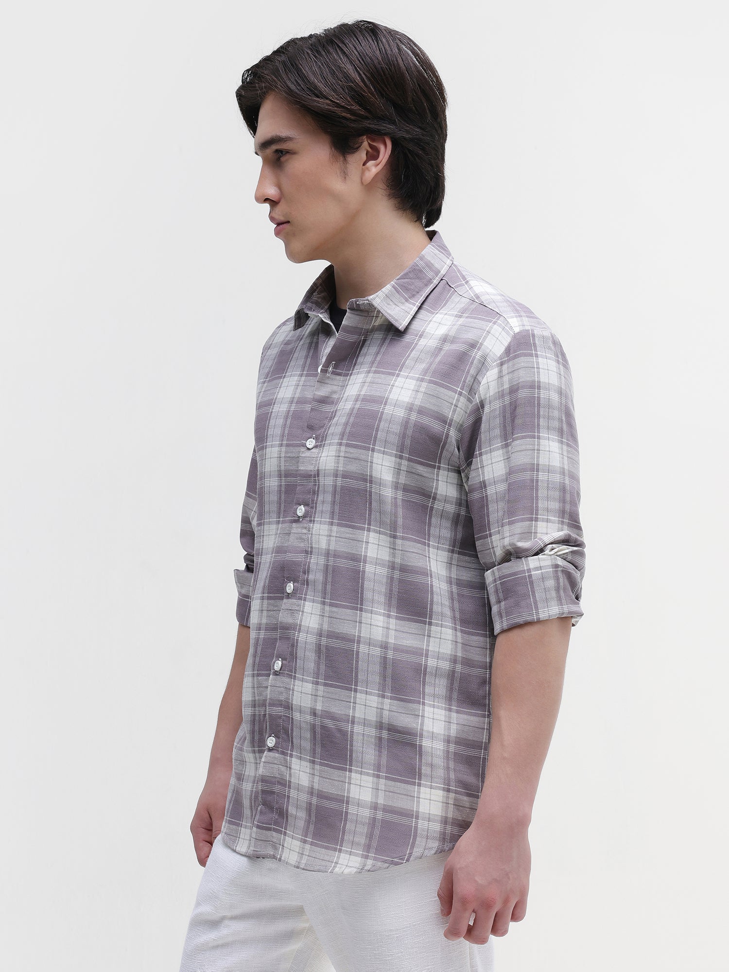 Men Grey Checked Shirt