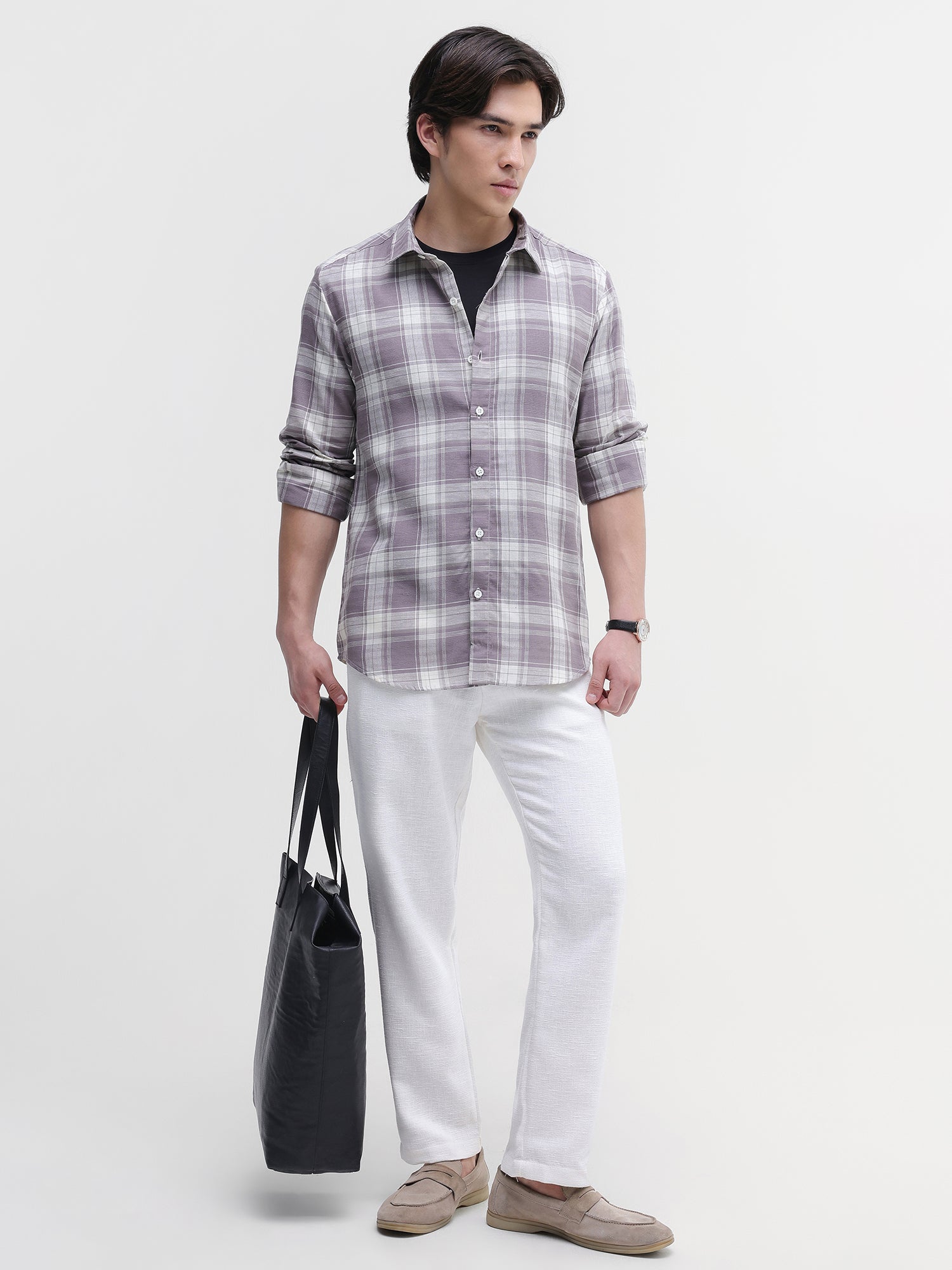Men Grey Checked Shirt