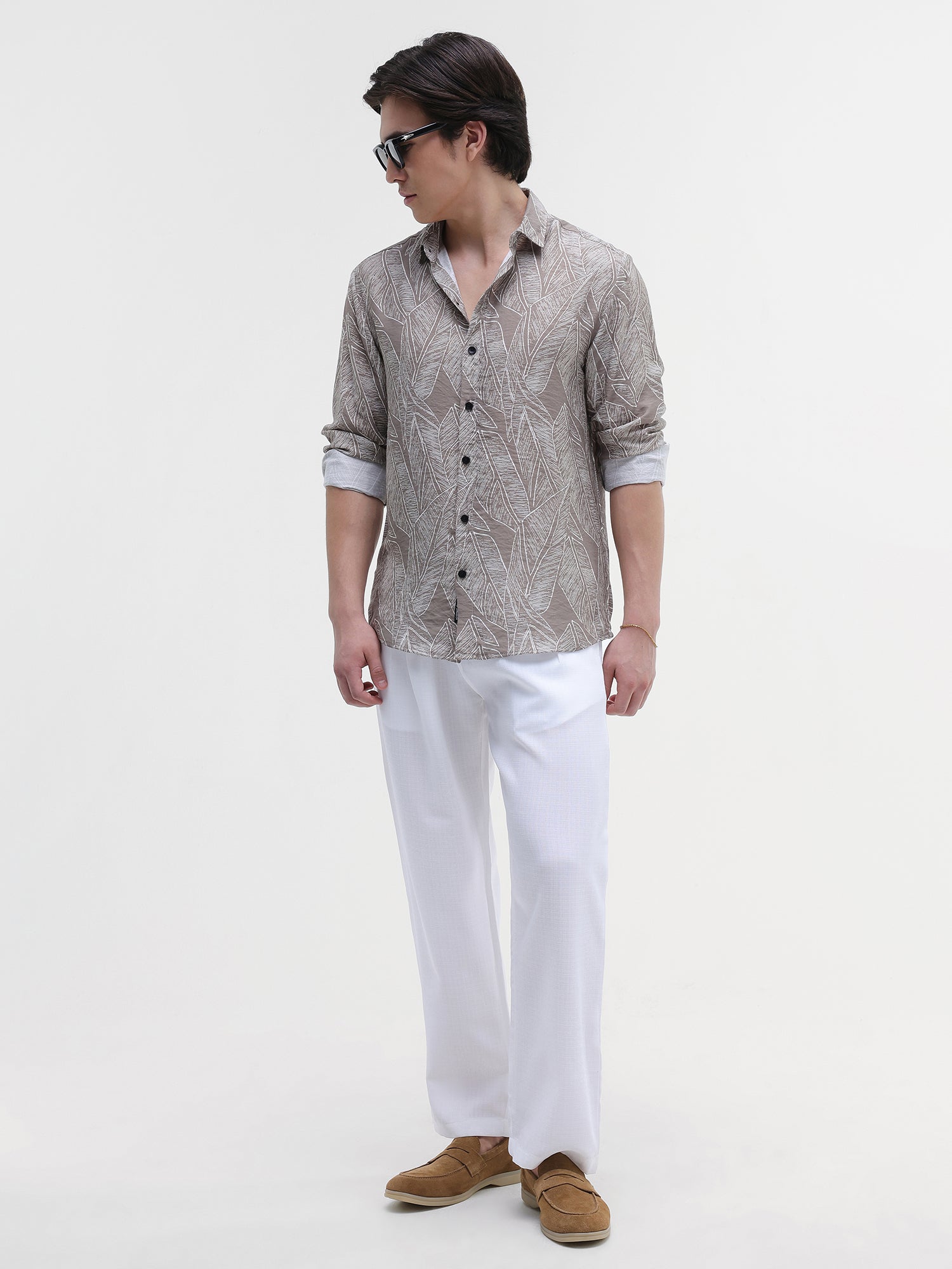 Men Beige All over Print Shirt