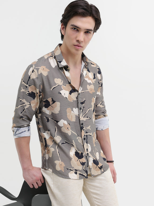 Men Grey All over Print Shirt