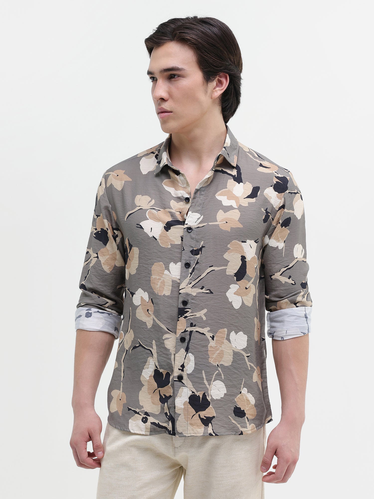 Men Grey All over Print Shirt