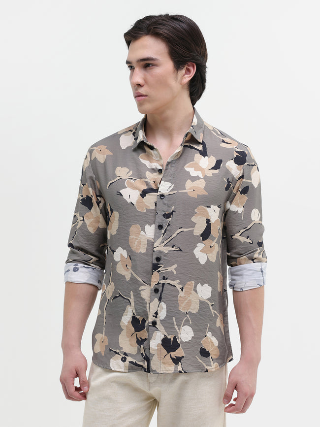 Men Grey All over Print Shirt