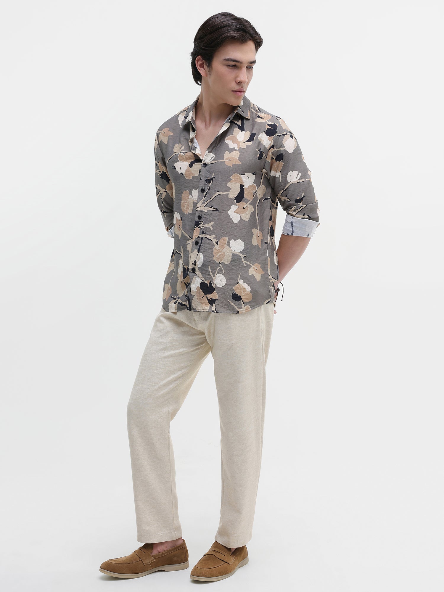 Men Grey All over Print Shirt