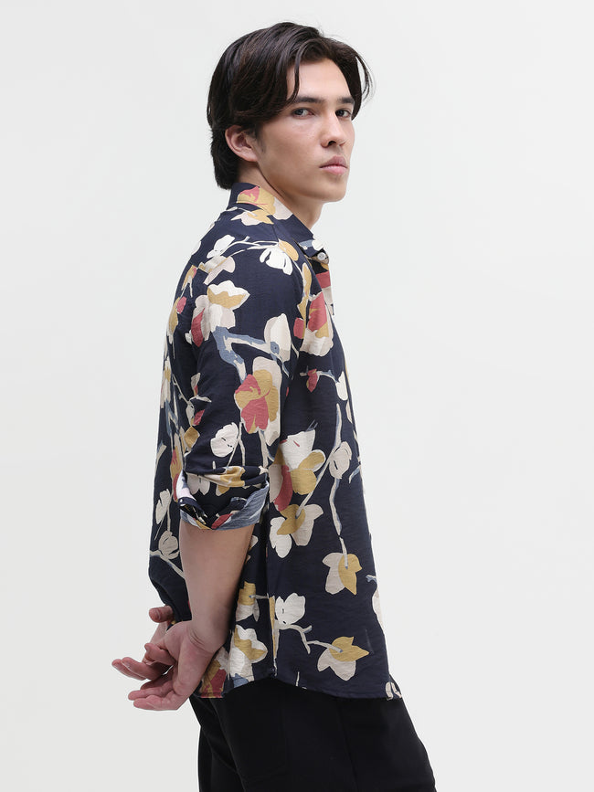 Men Navy All over Print Shirt
