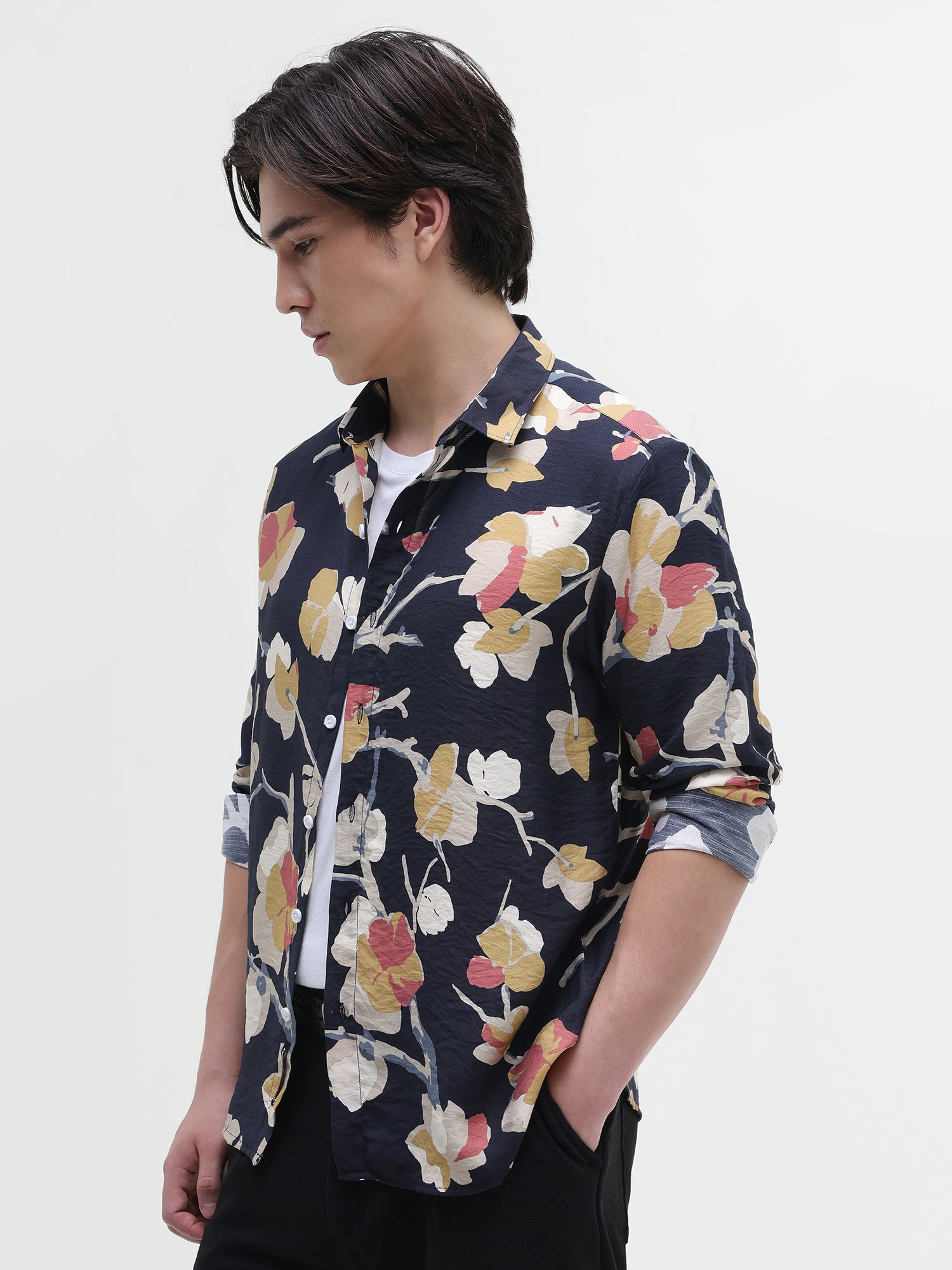 Men Navy All over Print Shirt