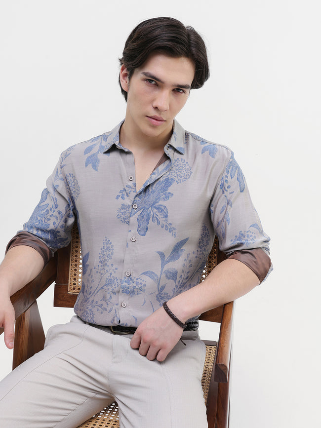 Men Grey All over Print Shirt