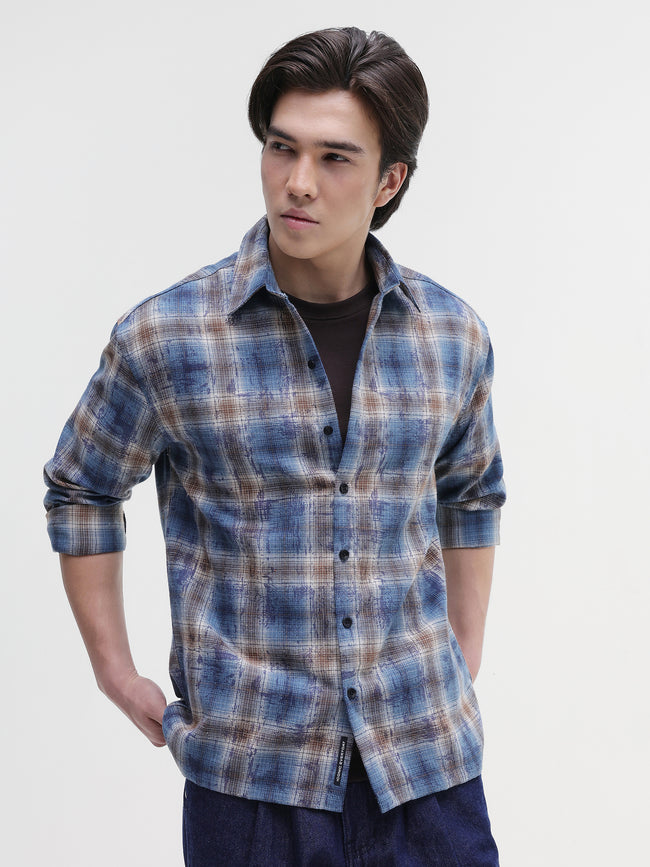 Men Blue Buffalo Checked Shirt