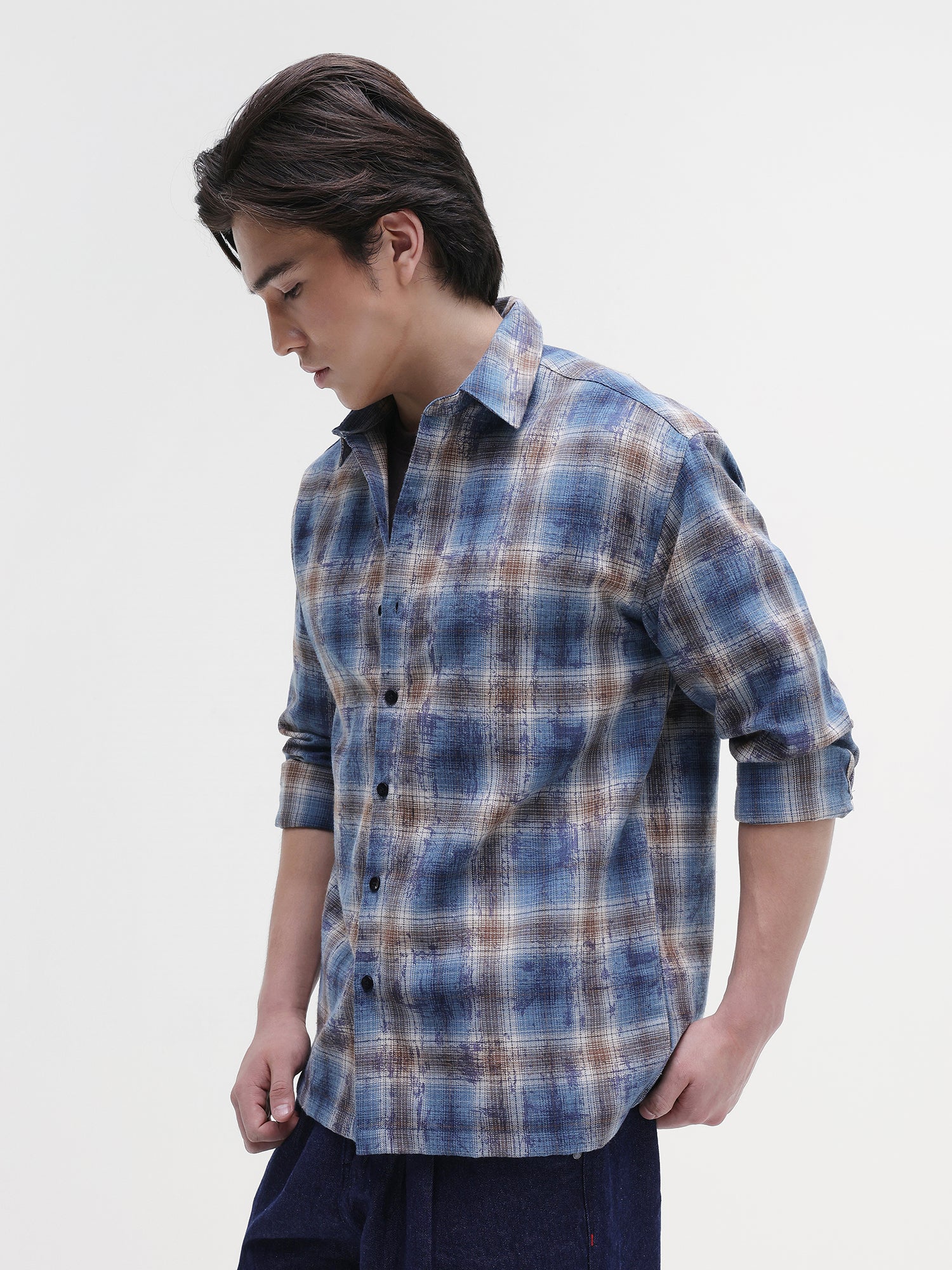 Men Blue Buffalo Checked Shirt
