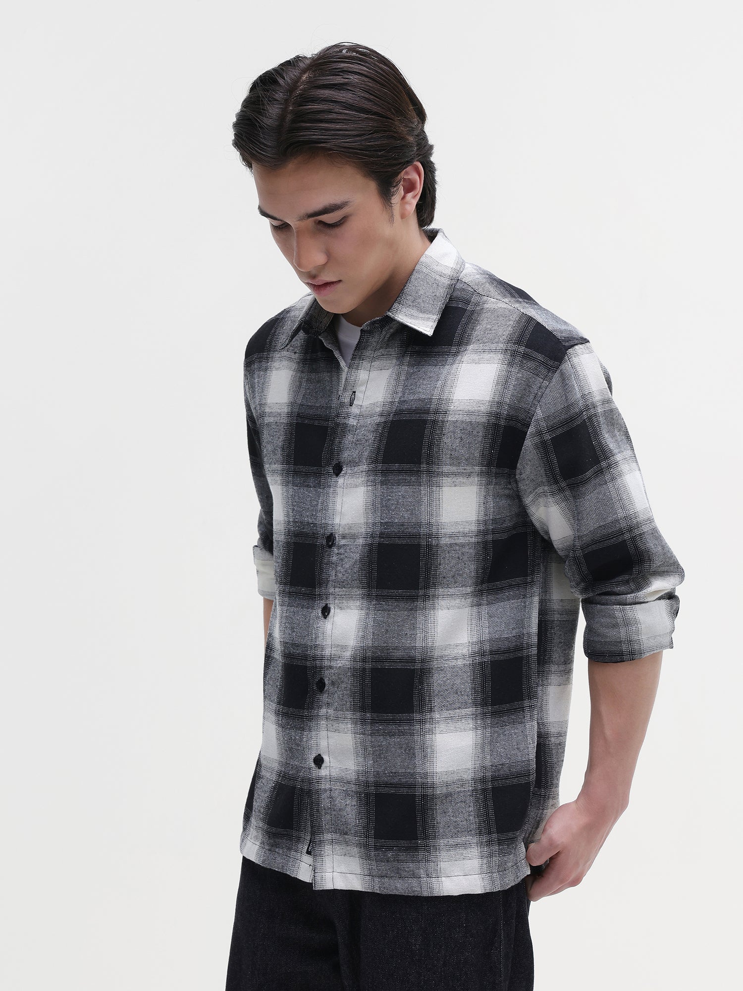 Men Black Buffalo Checked Shirt