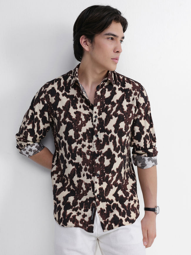 Men Cream All over Print Shirt