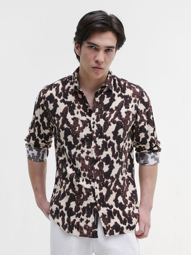 Men Cream All over Print Shirt