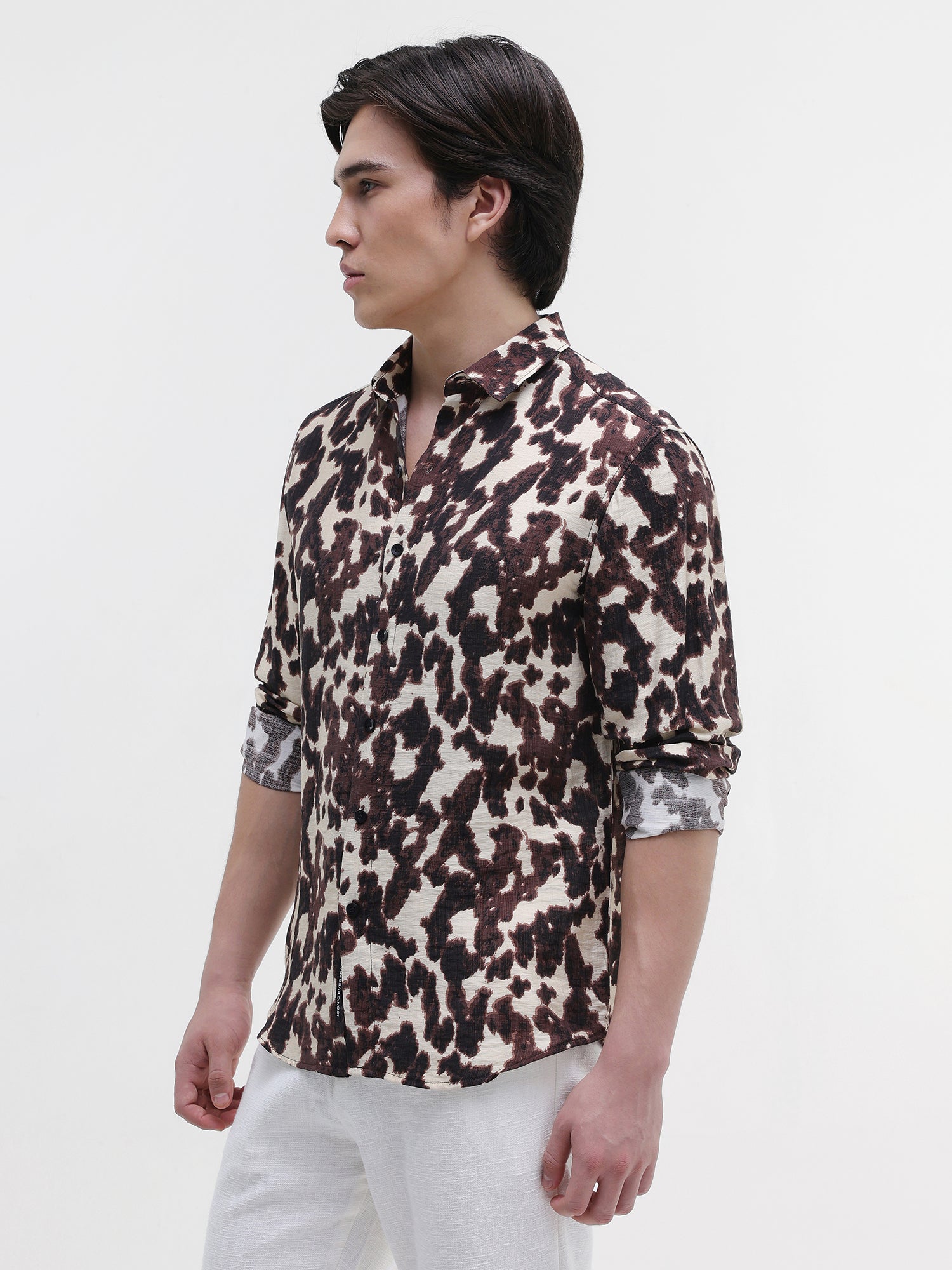 Men Cream All over Print Shirt