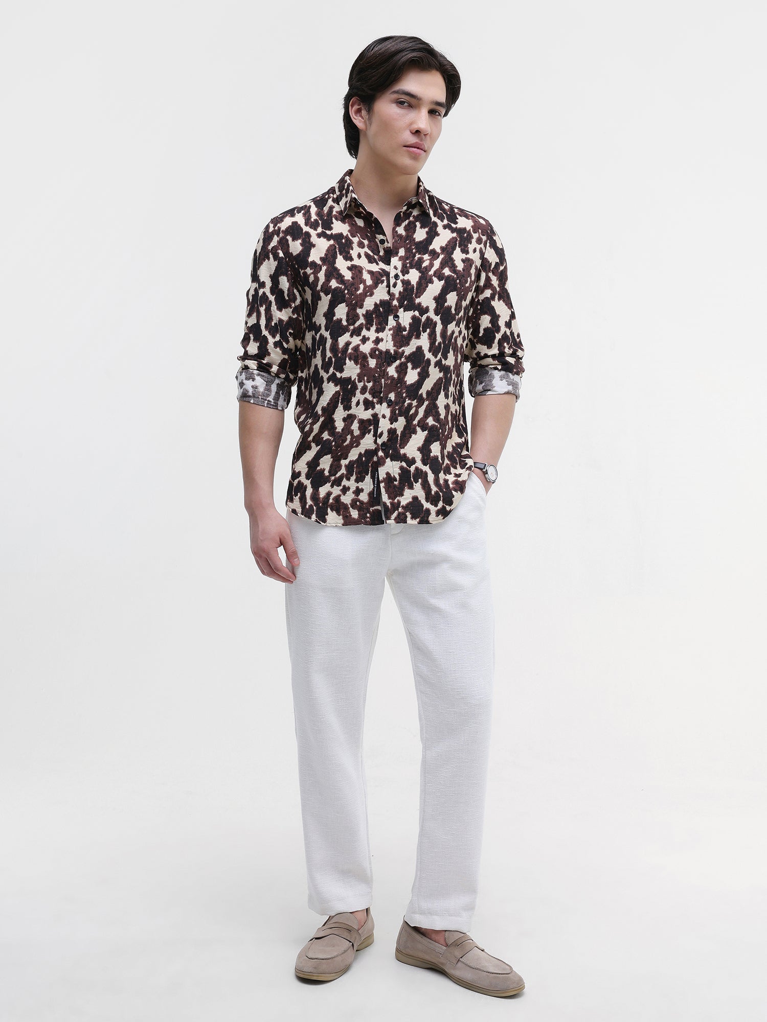 Men Cream All over Print Shirt