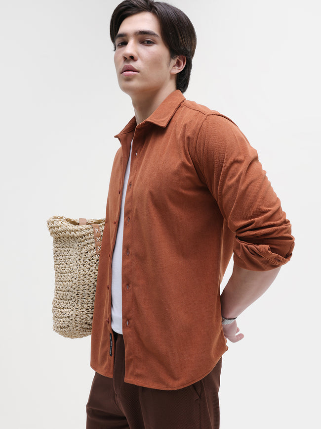 Men Orange Corduroy Shirt