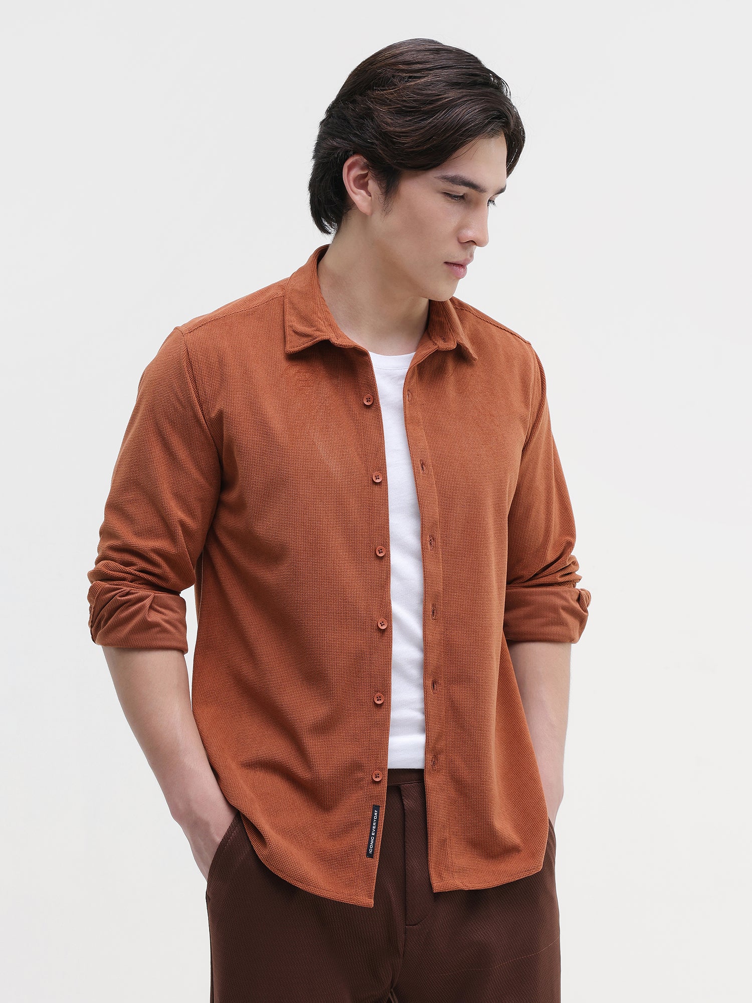 Men Orange Corduroy Shirt