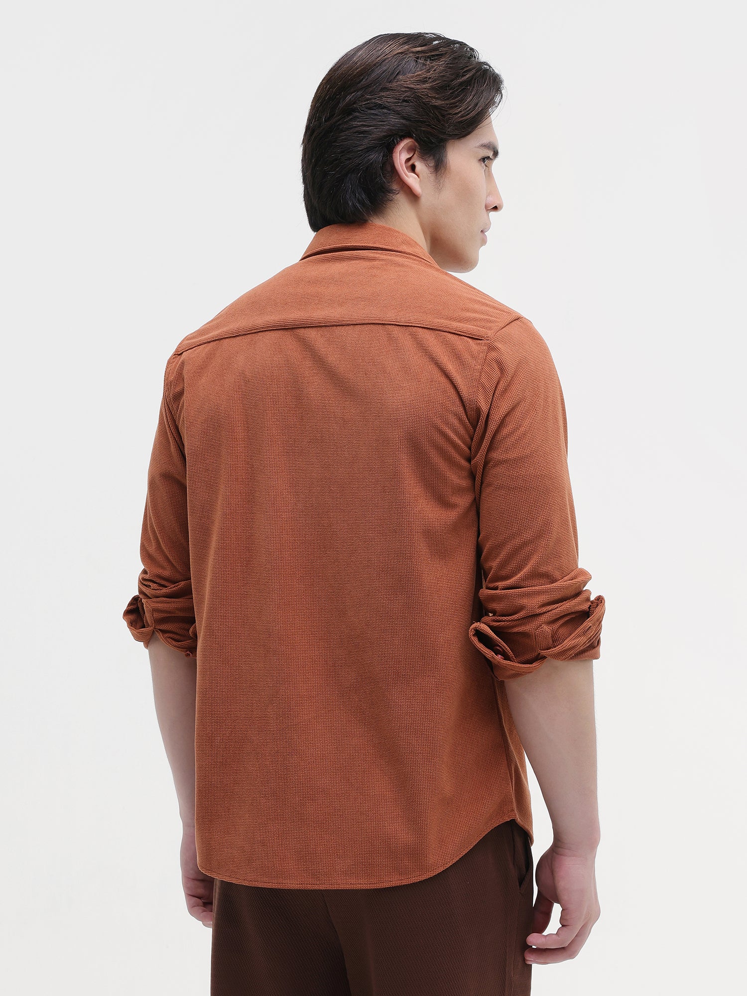 Men Orange Corduroy Shirt