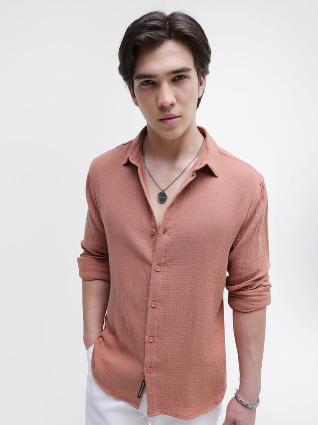 Men Rust Double Cloth Shirt