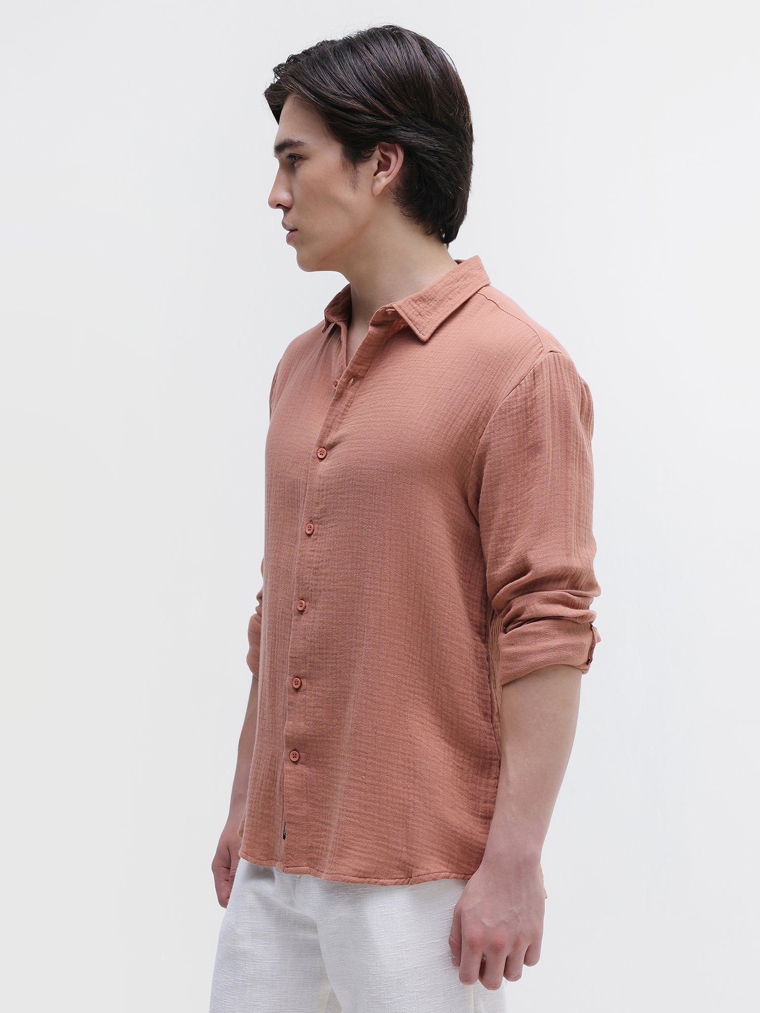 Men Rust Double Cloth Shirt