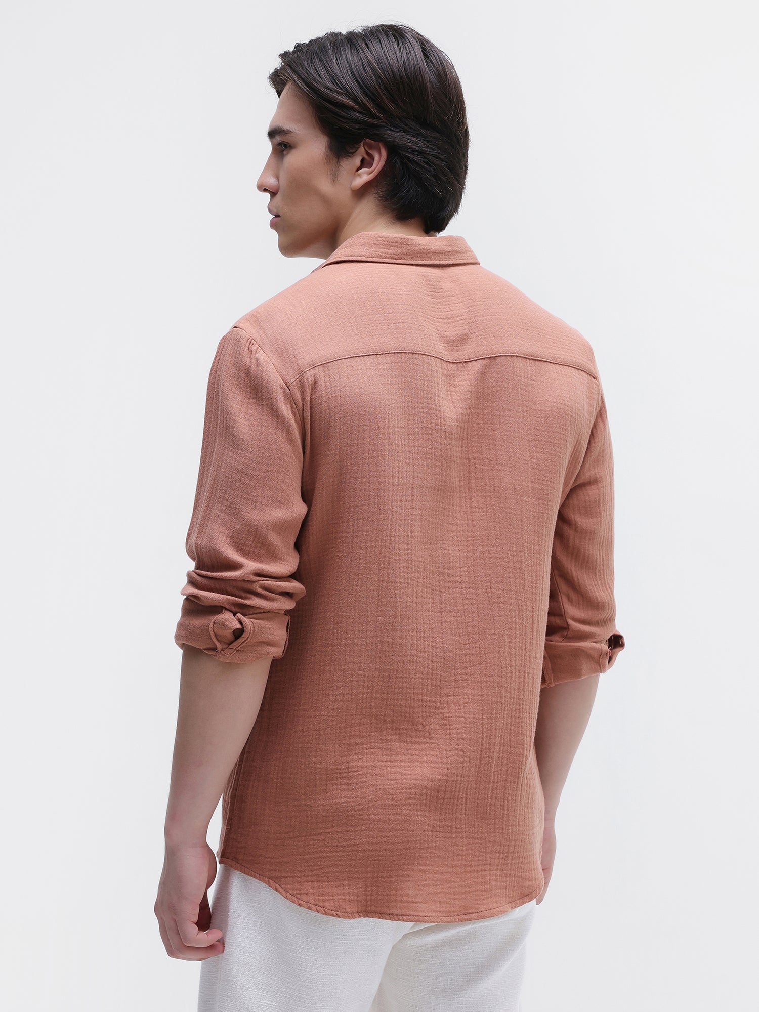 Men Rust Double Cloth Shirt