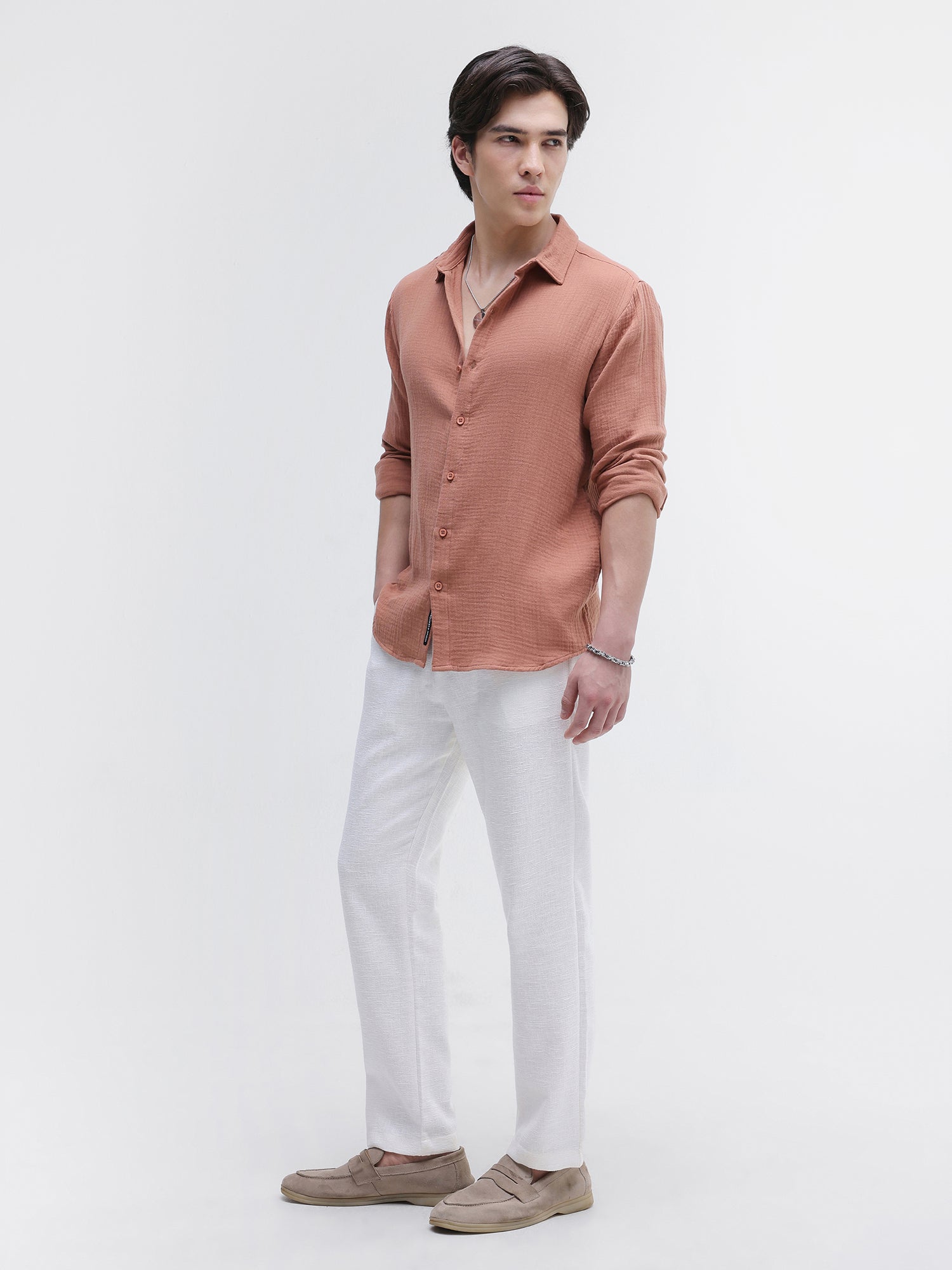 Men Rust Double Cloth Shirt