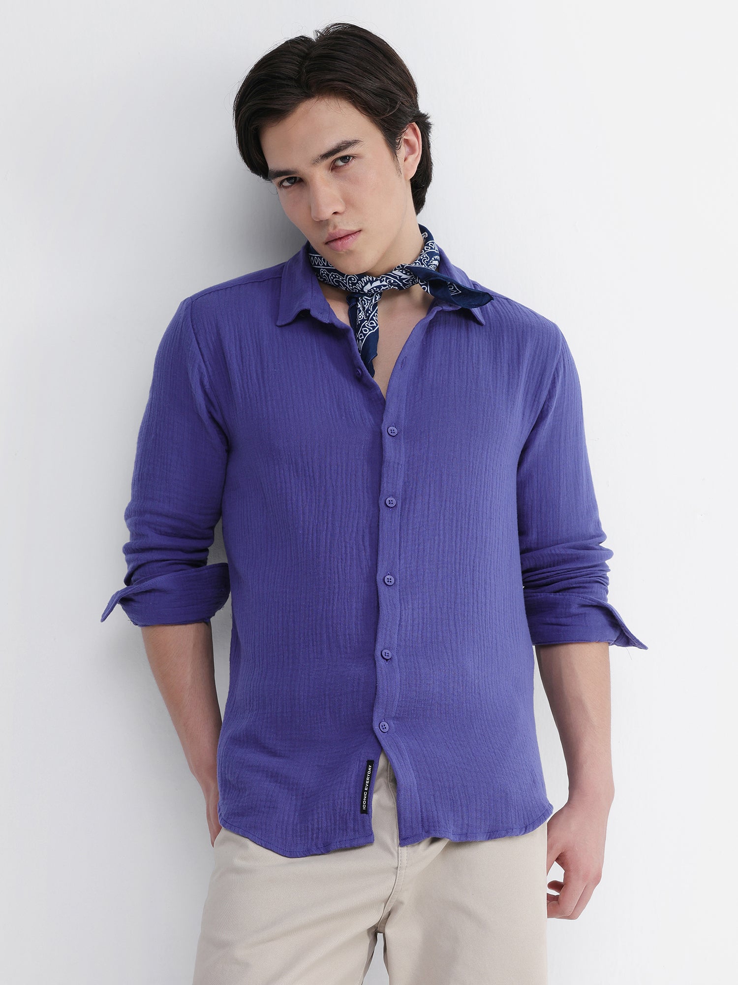 Men Blue Double Cloth Shirt