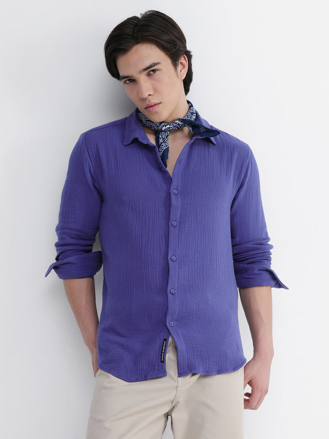 Men Blue Double Cloth Shirt