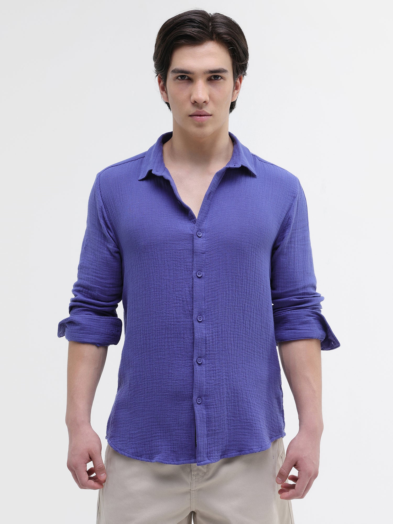 Men Blue Double Cloth Shirt