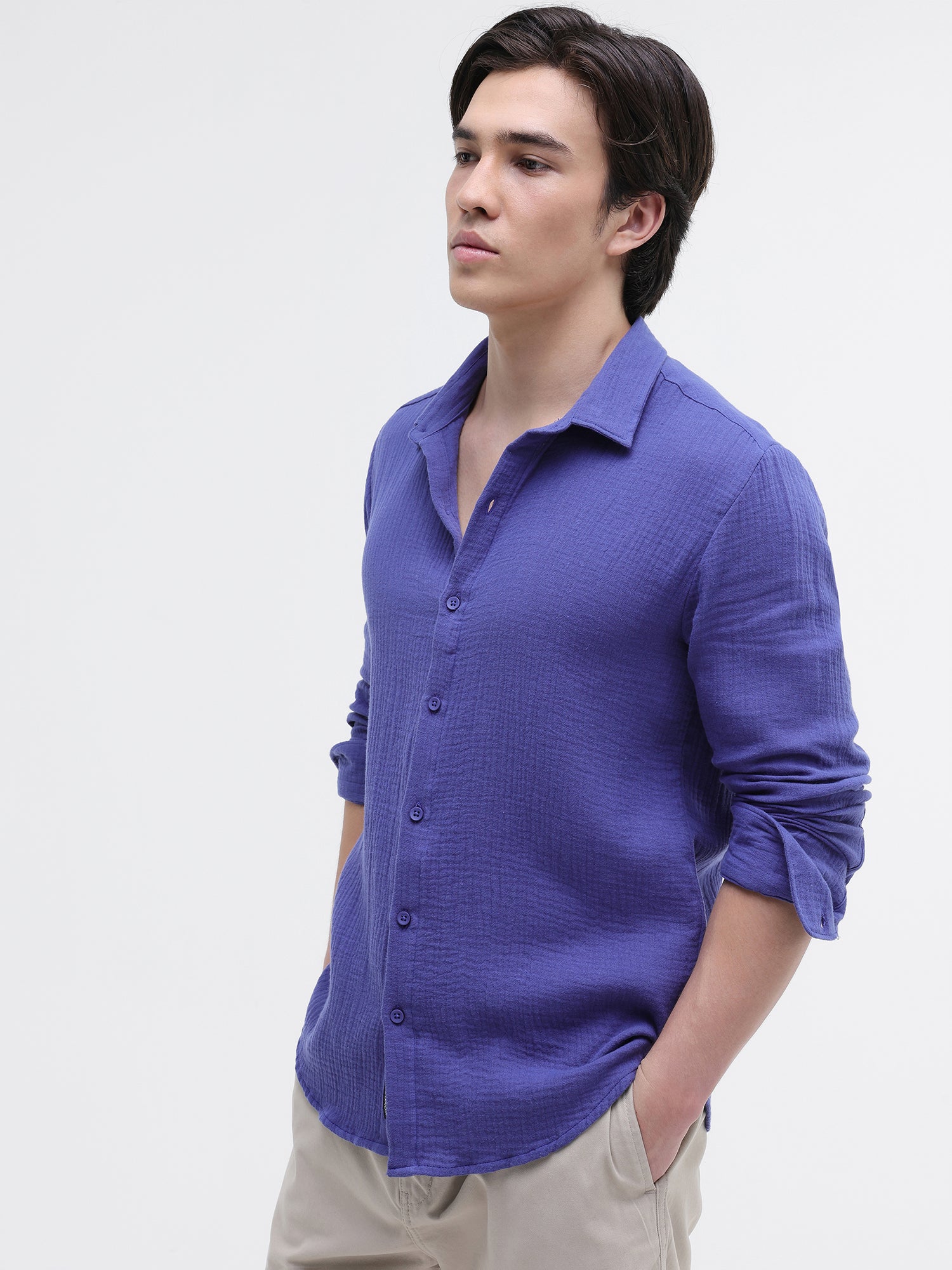 Men Blue Double Cloth Shirt