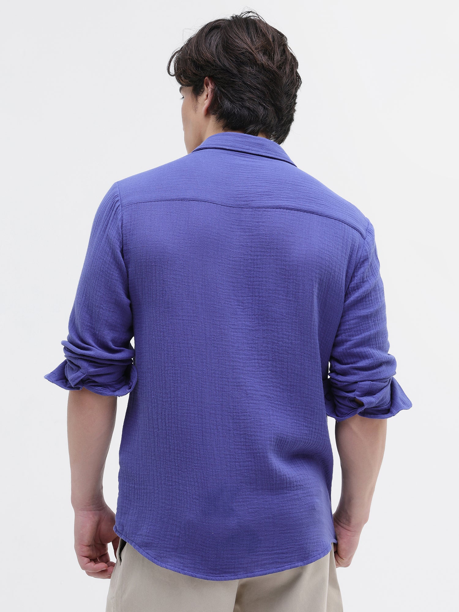 Men Blue Double Cloth Shirt