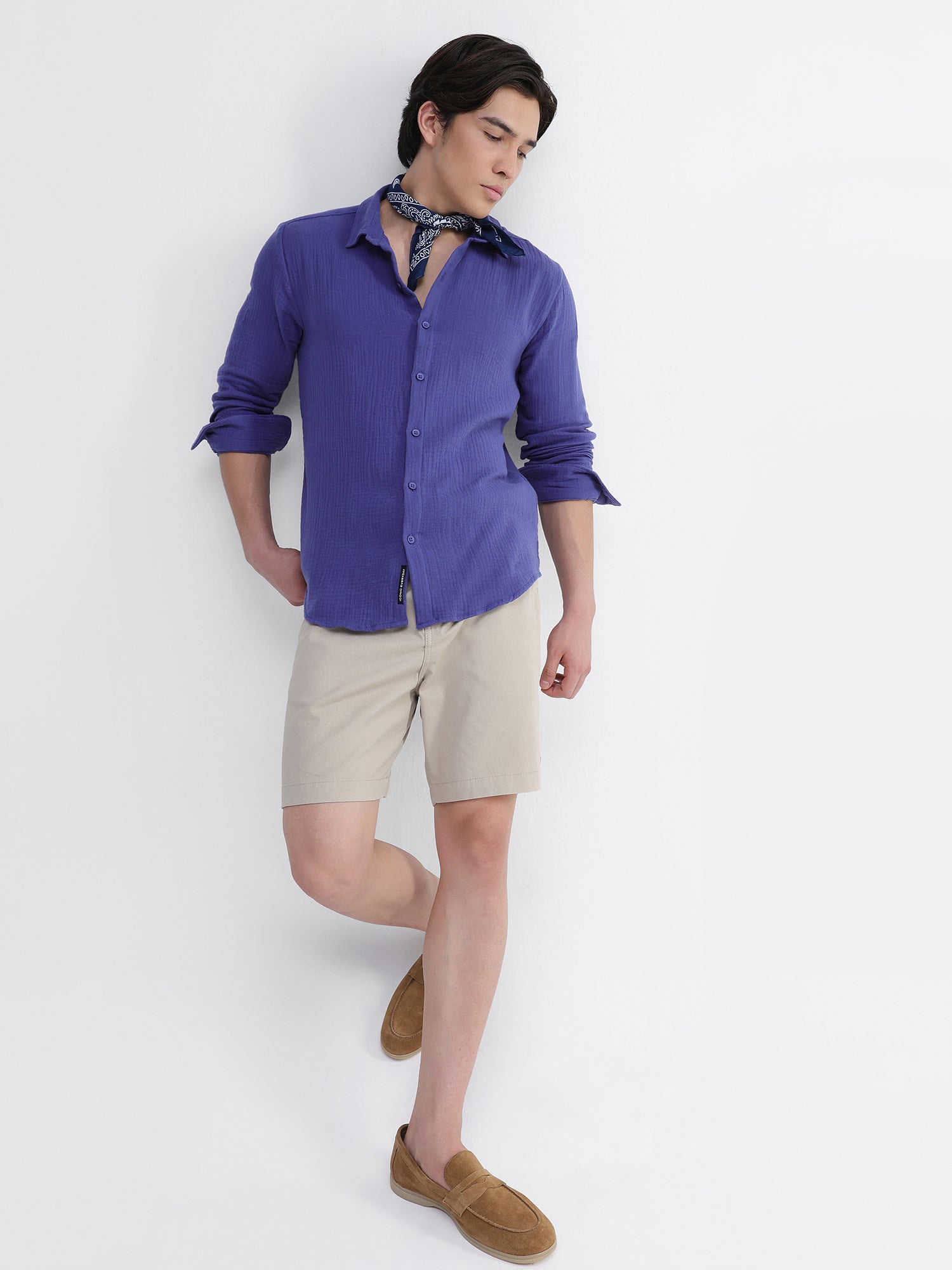 Men Blue Double Cloth Shirt