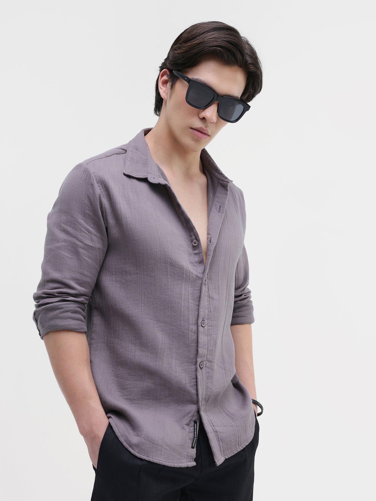 Men Taupe Double Cloth Shirt