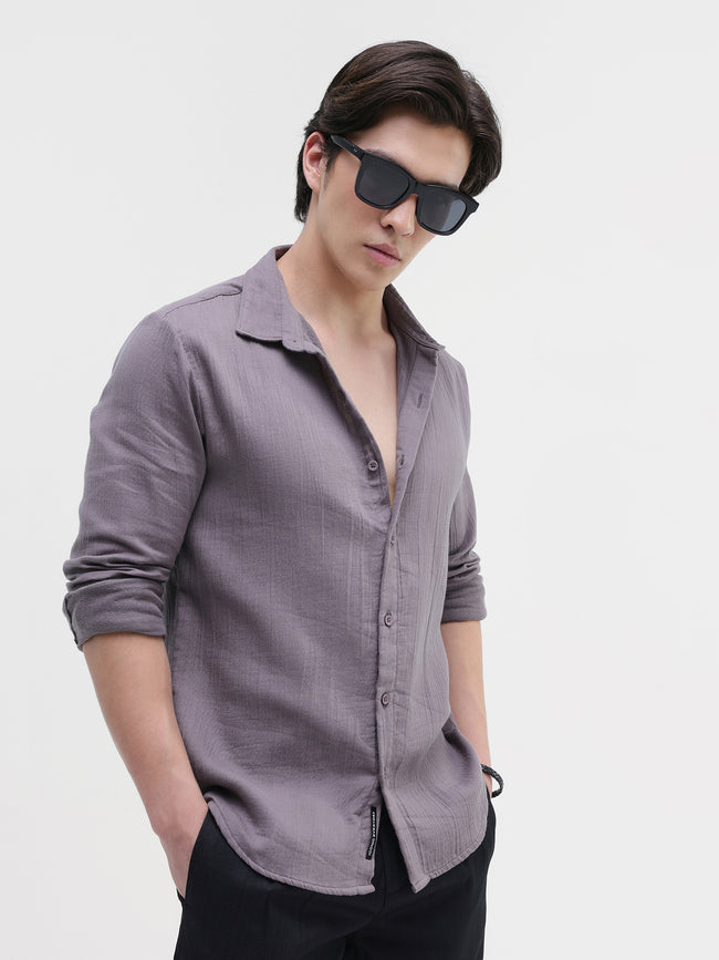 Men Taupe Double Cloth Shirt