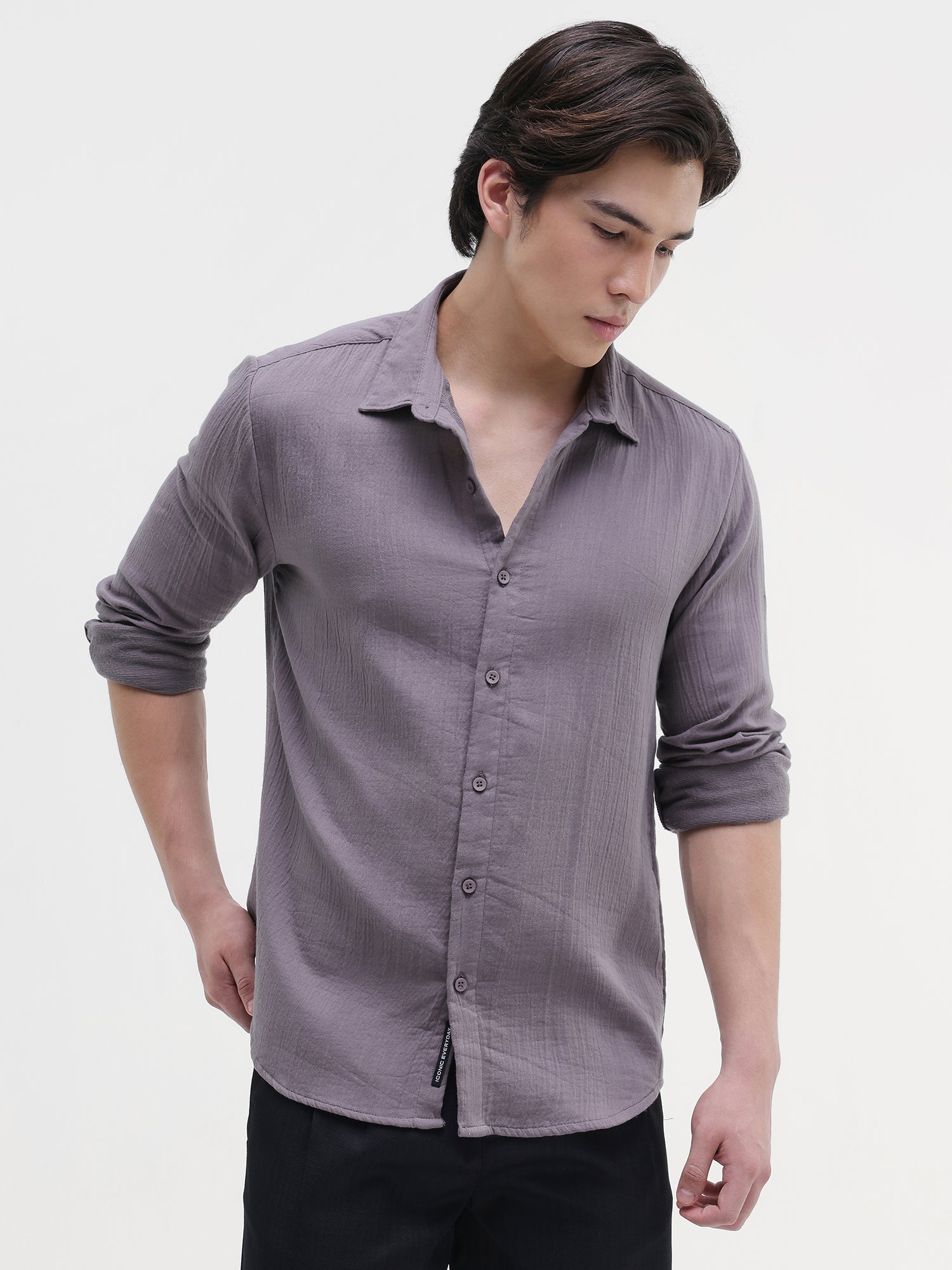 Men Taupe Double Cloth Shirt
