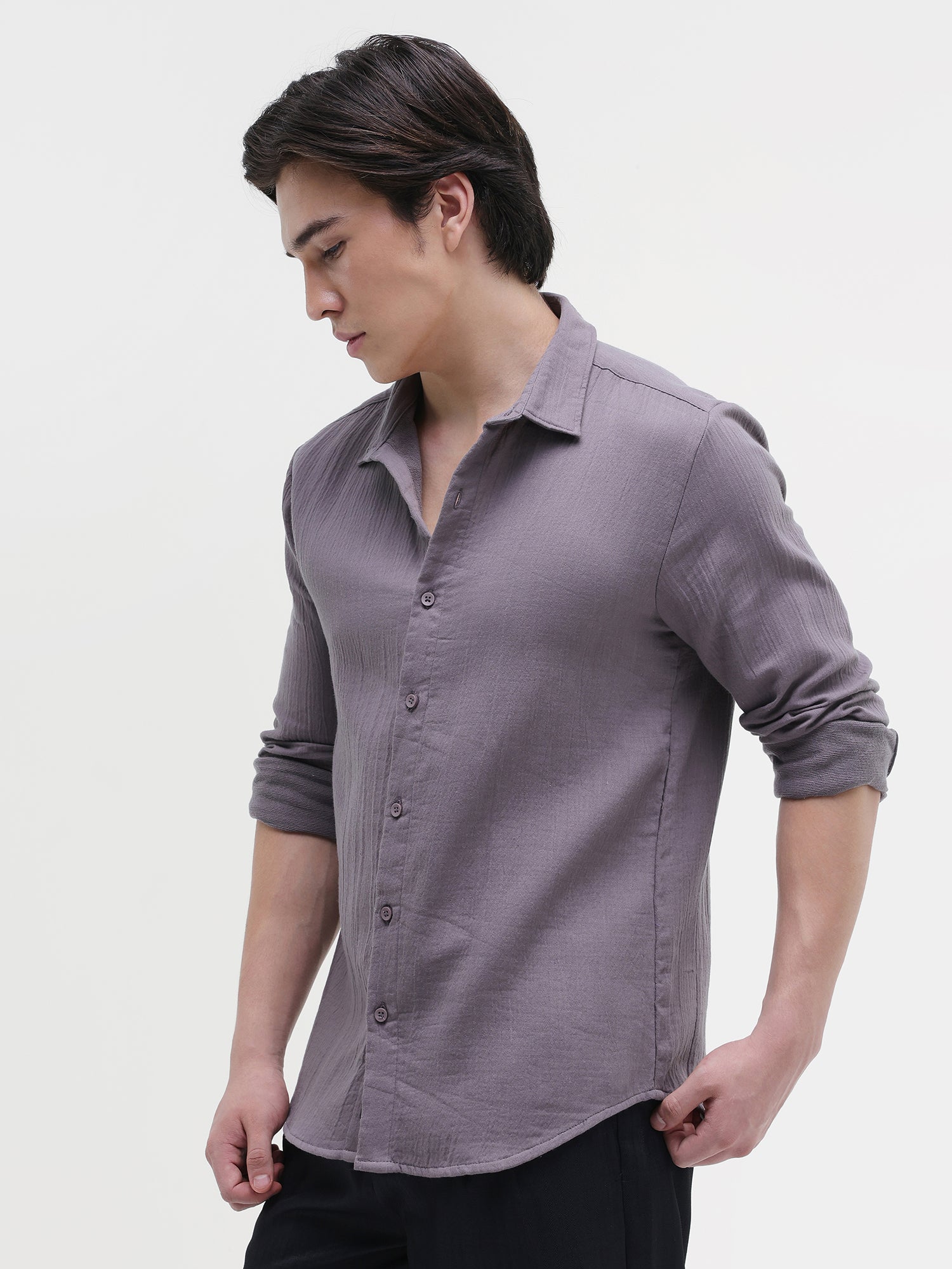 Men Taupe Double Cloth Shirt