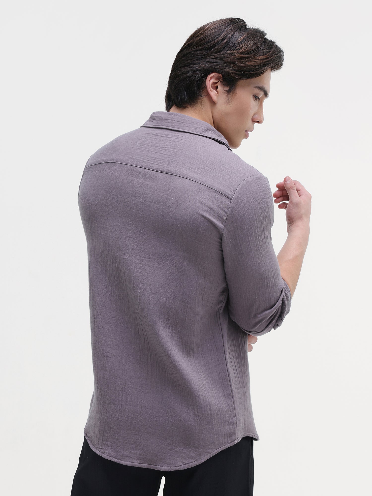 Men Taupe Double Cloth Shirt