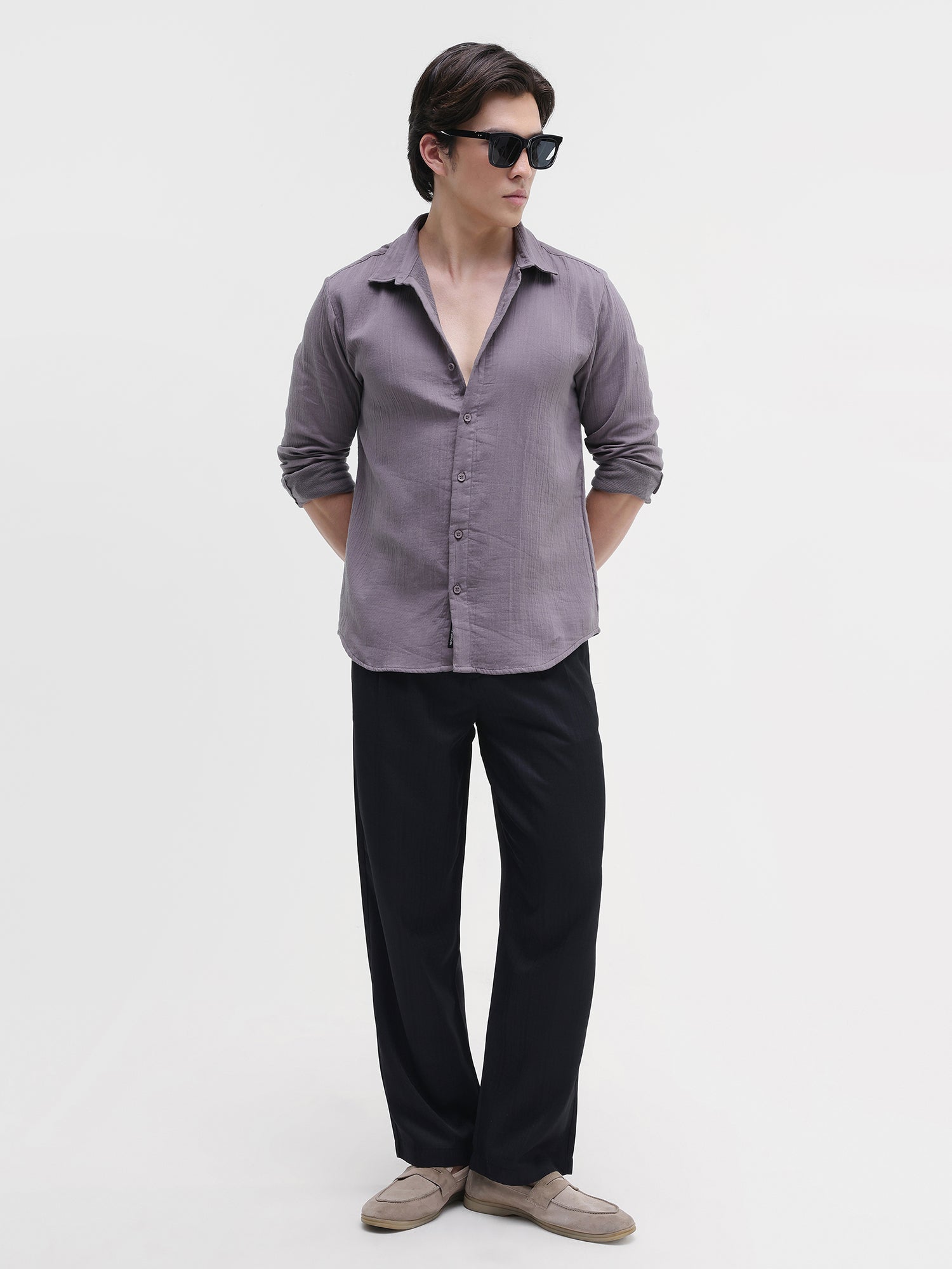 Men Taupe Double Cloth Shirt