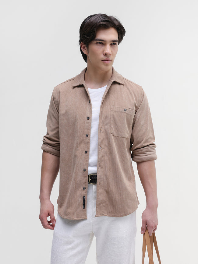 Men Beige Corduroy Shirt