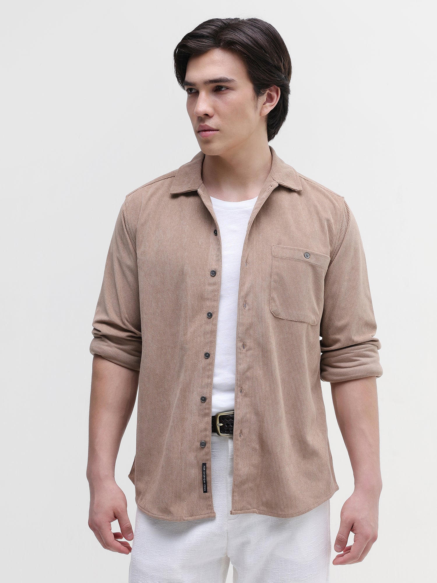 Men Beige Corduroy Shirt